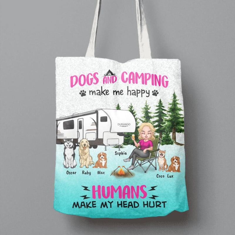 Personalized Dog Camping Queen Canvas Bag - Up to 5 Dogs - Gift Idea For Dog Lovers/Mother's Day - Kinda Busy Being A Camping Queen And A Dog Mom
