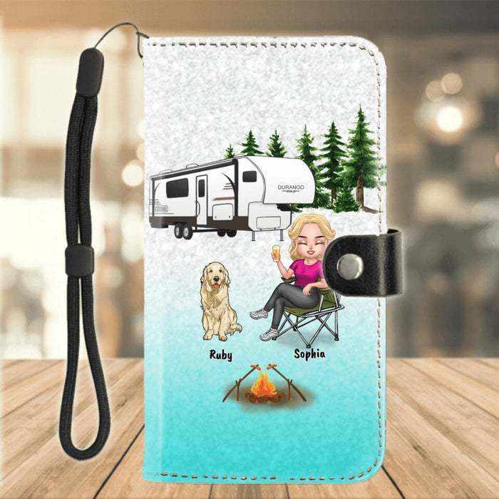 Personalized Dog Camping Queen Flip Leather Purse For Mobile Phone - Up to 5 Dogs - Gift Idea For Dog Lovers/Mother's Day - Tough Enough To Be A Dog Mom And Camping Queen Crazy Enough To Rock Them Both