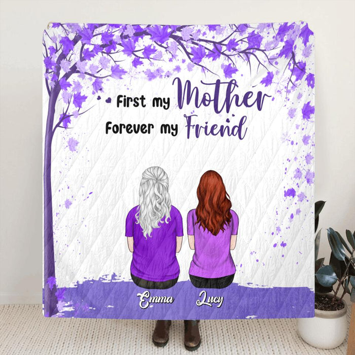 Personalized Beautiful Mom Quilt/Fleece Blanket - Up to 5 People - Gift Idea For Mother's Day - First My Mother Forever My Friend