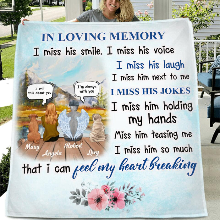 Personalized Dad Memorial Fleece Throw Blanket/Quilt - Sympathy Gift For Loss Of Father - Up To 2 Dogs - I Miss His Smile
