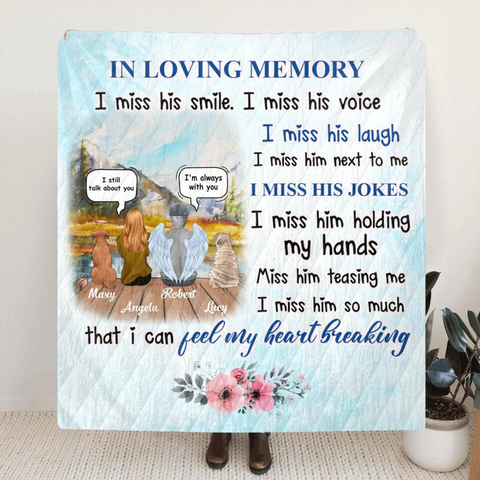 Personalized Dad Memorial Fleece Throw Blanket/Quilt - Sympathy Gift For Loss Of Father - Up To 2 Dogs - I Miss His Smile