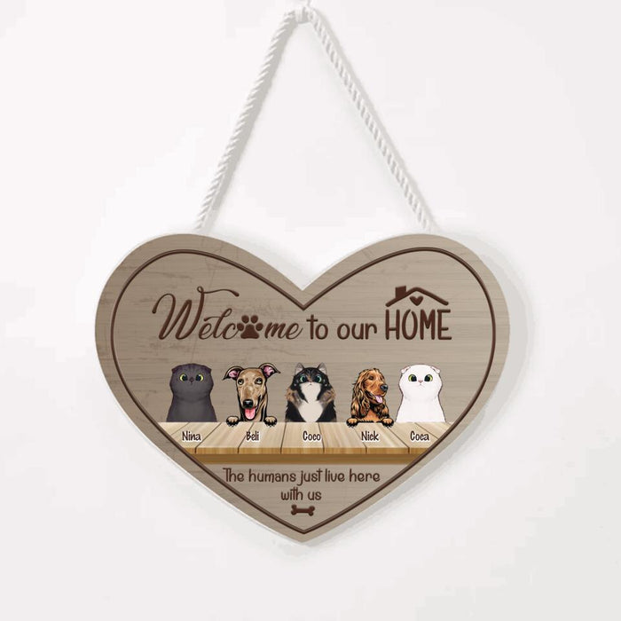 Personalized Cat & Dog Door Sign - Best Gift For Cat Dog Lovers - Up to 5 Pets - Welcome to our home - JRAAMN