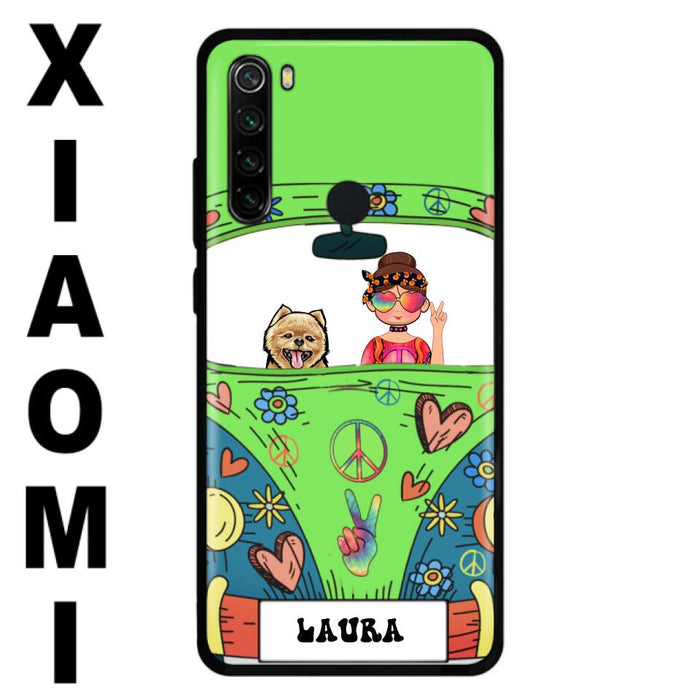 Personalized Hippie Girl Phone Case - Girl with up to 3 Pets - Case for iPhone, Samsung and Xiaomi