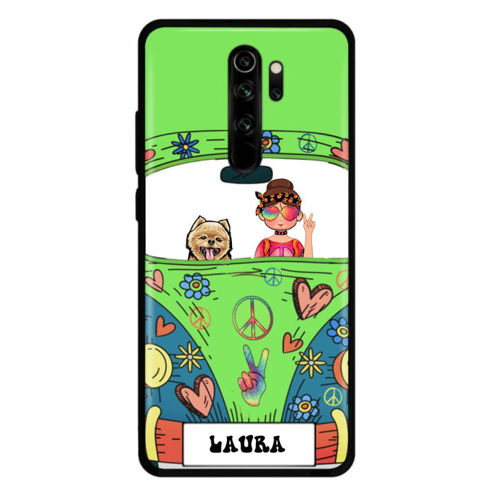 Personalized Hippie Girl Phone Case - Girl with up to 3 Pets - Case for iPhone, Samsung and Xiaomi
