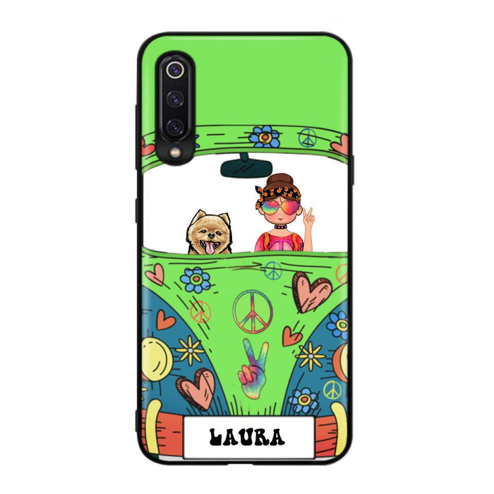 Personalized Hippie Girl Phone Case - Girl with up to 3 Pets - Case for iPhone, Samsung and Xiaomi