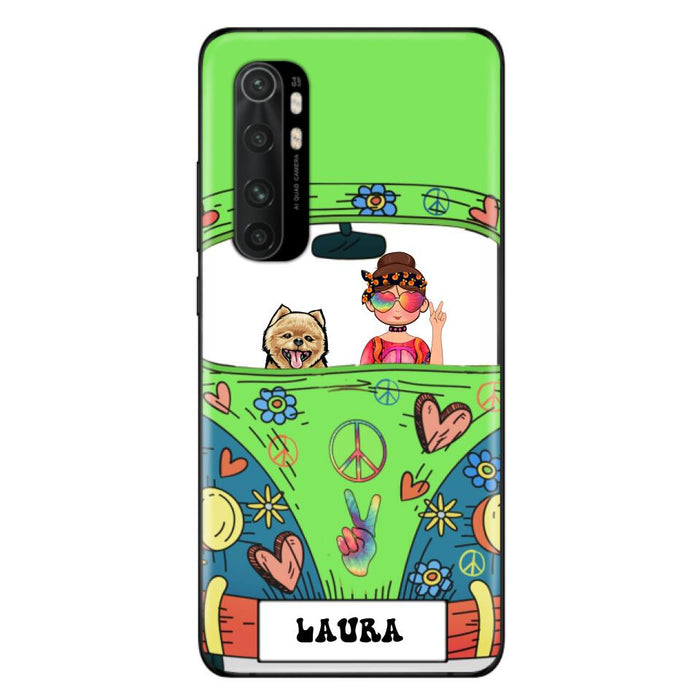 Personalized Hippie Girl Phone Case - Girl with up to 3 Pets - Case for iPhone, Samsung and Xiaomi