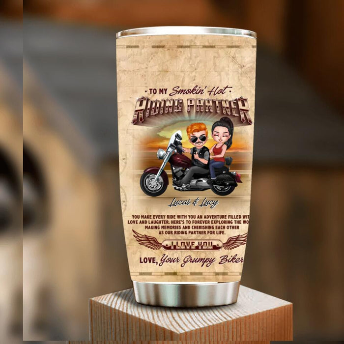 Personalized Couple Riding Tumbler - Gift Idea For Couple/Biker - To My Smokin' Hot Riding Partner