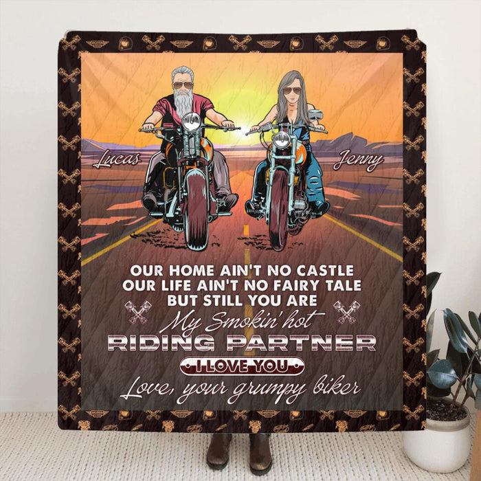 Personalized Riding Couple Fleece Throw Blanket/Quilt - Gift Idea For Wife From Husband - You Are My Smokin' Hot Riding Partner