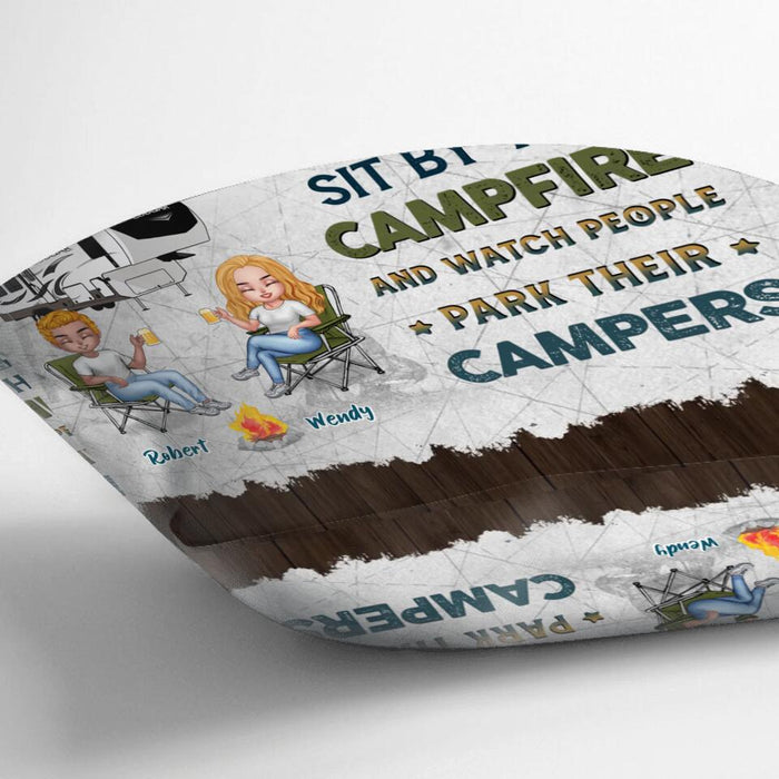 Personalized Camping Friends Pillow Cover - Up to 7 People - Gift Idea For Friends/Camping Lovers - Let's Sit By The Campfire And Watch People Park Their Campers