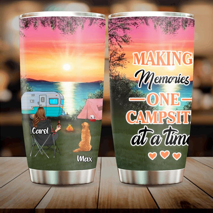 Personalized Camping Tumbler - Couple With Up to 2 Kids And 3 Pets - Gift Idea For Camping Lover - Making Memories One Campsite At A Time