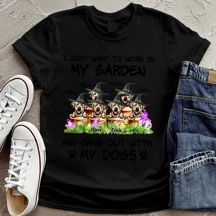 Personalized Witch's Magical Garden T-shirt - A Witch With Up to 6 Dogs - A Magical Garden Witch Lives Here - ALVX2G