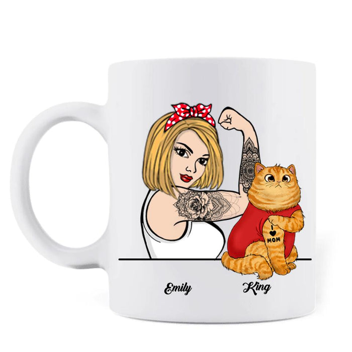 Personalized Cat Mom Mug - Up to 3 Cats - I Like Tattoos And Cats And maybe 3 People