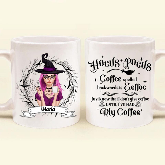 Personalized Witch Coffee Mug - Gift For Halloween - Coffee Spelled Backwards - RYXW2G