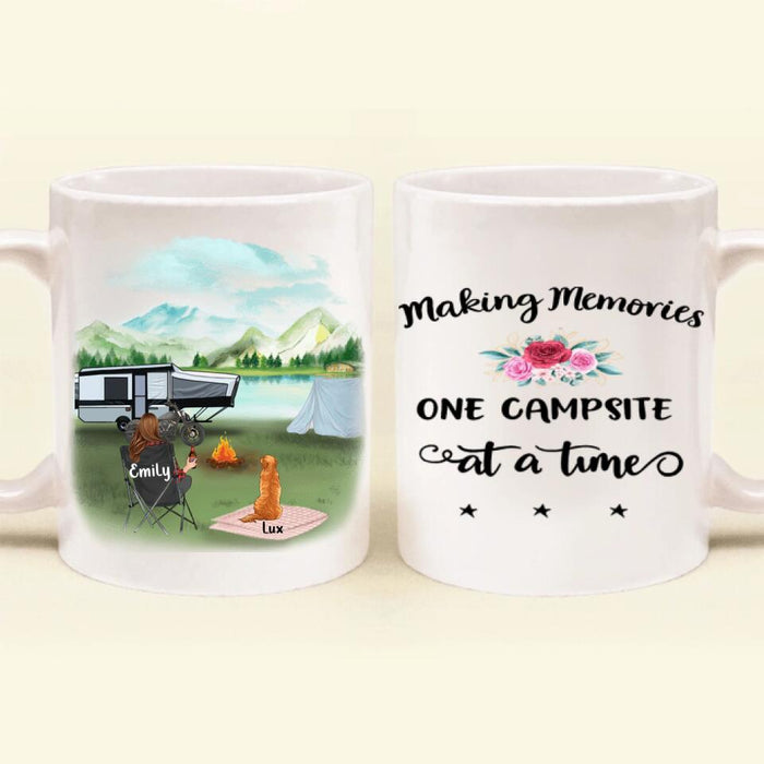 Personalized Camping Coffee Mug - Adult/Single Parent With Up to 2 Kids And 3 Pets - Making Memories One Campsite At A Time