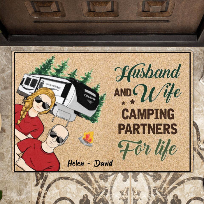 Personalized Camping Couple Doormat - Gift Idea For Couple/Camping Lover - Husband And Wife Camping Partners For Life