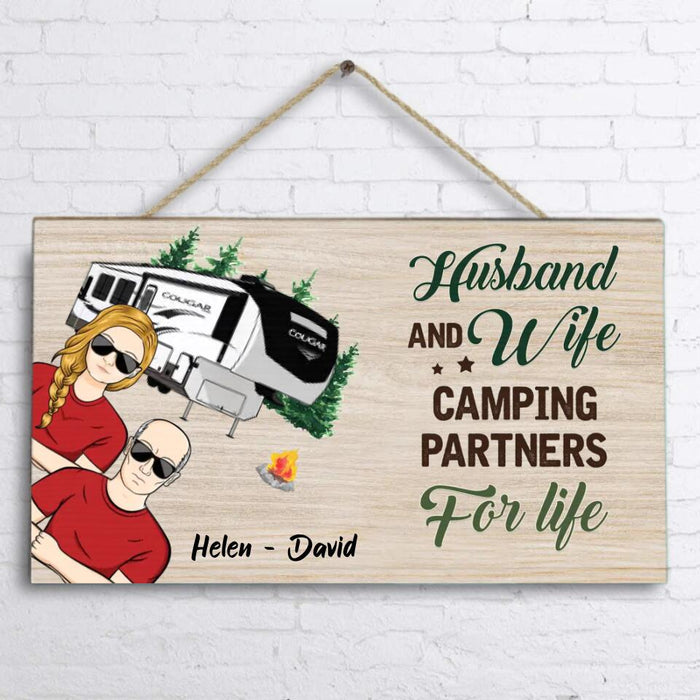 Personalized Camping Couple Rectangle Door Sign - Gift Idea For Couple/Camping Lover - Husband And Wife Camping Partners For Life