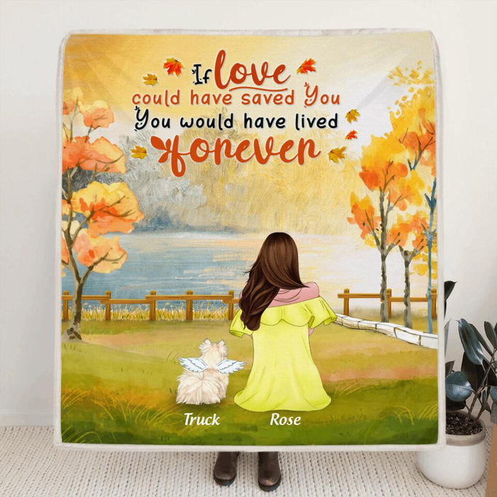 Personalized Memorial Dog Mom Autumn Quilt/Fleece Blanket - Mom With Up to 4 Dogs - Memorial Gift For Dog Lover - 8ALLOF