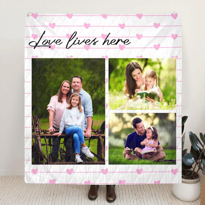 Personalized Photo Collage Quilt/Fleece Blanket - Best Gift For Family/Friends - Love Lives Here