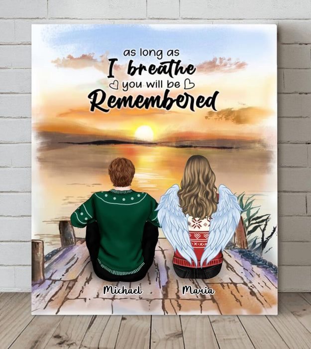 Personalized Memorial Canvas - Up to 4 People & 2 Pets - Best Gift For Family - As Long As I Breathe You Will Be Remembered - HM9JHW