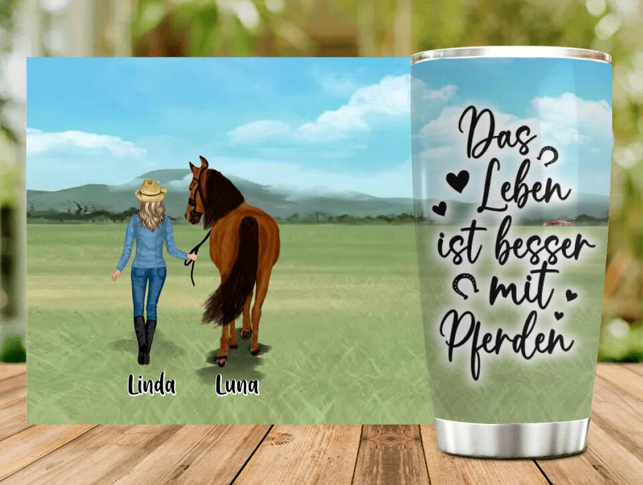 Personalized Horse Girl Tumbler - Gift Idea For Horse Lovers/Girl - Up to 6 Horses - Das Leben Ist Besser Mit Pferden