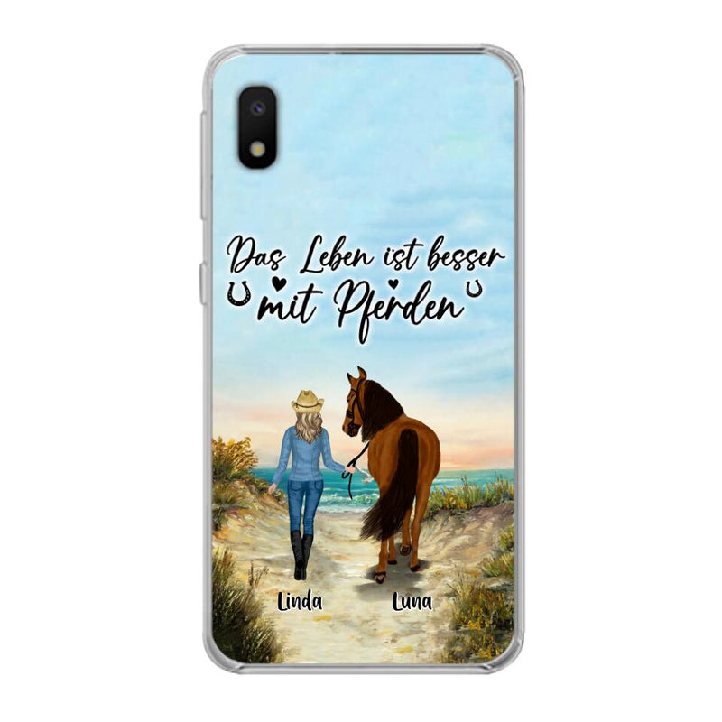 Custom Personalized Horse Girl Phone Case - Gift Idea For Horse Lovers/Girl - Upto 6 Horses - Das Leben Ist Besser Mit Pferden - Cases For iPhone/Samsung