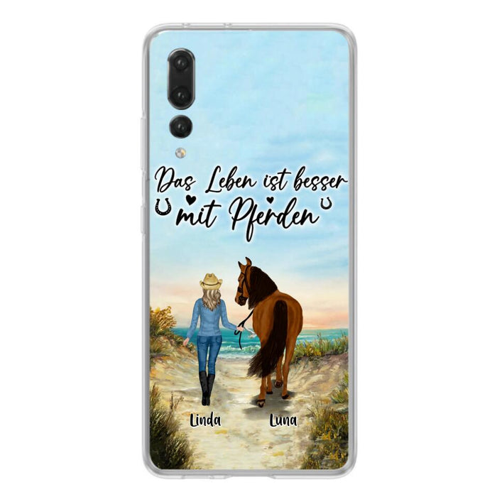 Personalized Horse Girl Phone Case - Gift Idea For Horse Lovers/Girl - Up to 6 Horses - Das Leben Ist Besser Mit Pferden - Cases For Oppo/Xiaomi/Huawei
