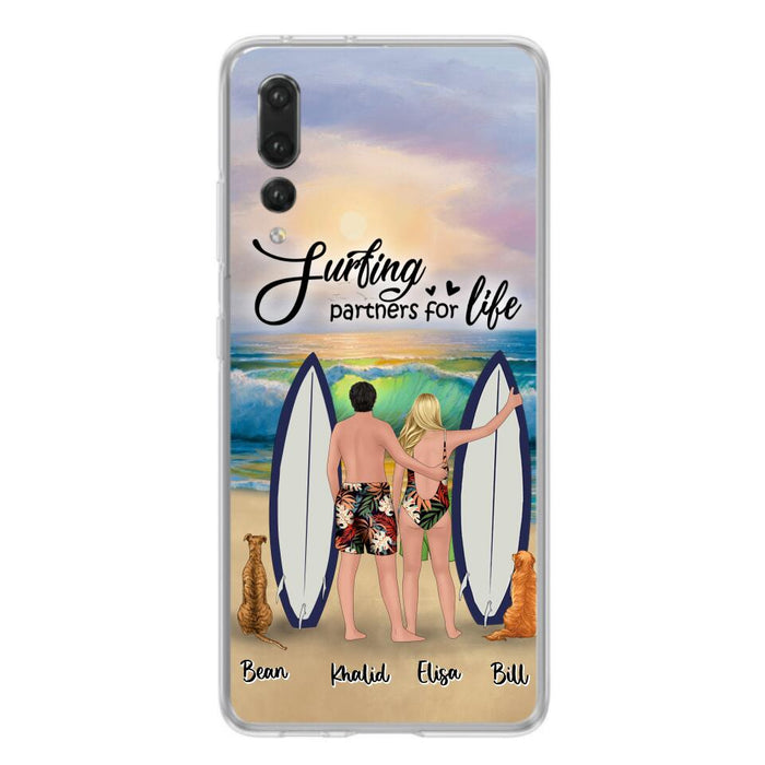 Personalized Surfing Phone Case - Couple And 2 Pets - Phone Case For Xiaomi, Huawei and Oppo- Surfing Partners For Life - CCS180
