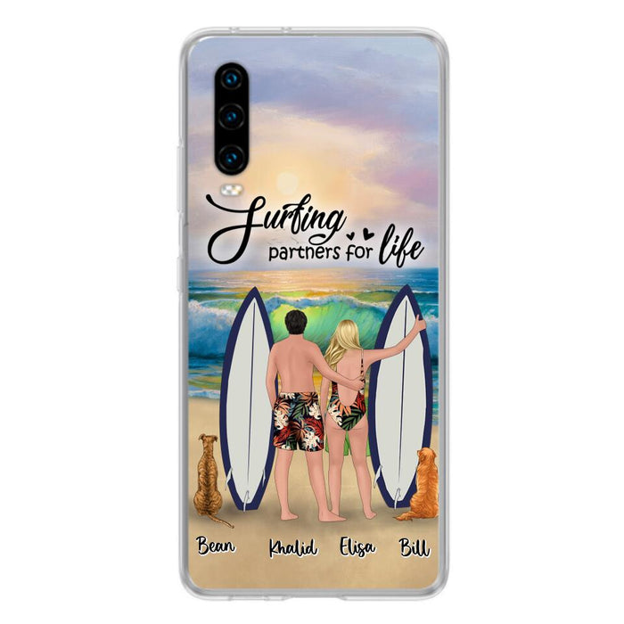 Personalized Surfing Phone Case - Couple And 2 Pets - Phone Case For Xiaomi, Huawei and Oppo- Surfing Partners For Life - CCS180