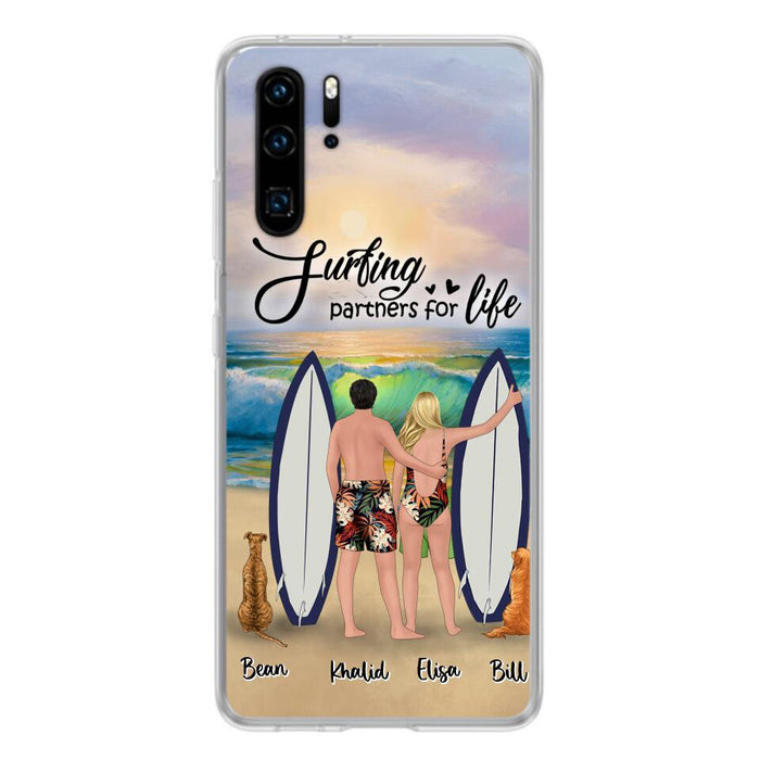 Personalized Surfing Phone Case - Couple And 2 Pets - Phone Case For Xiaomi, Huawei and Oppo- Surfing Partners For Life - CCS180