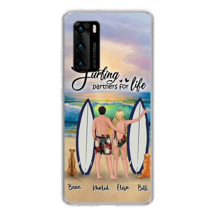 Personalized Surfing Phone Case - Couple And 2 Pets - Phone Case For Xiaomi, Huawei and Oppo- Surfing Partners For Life - CCS180