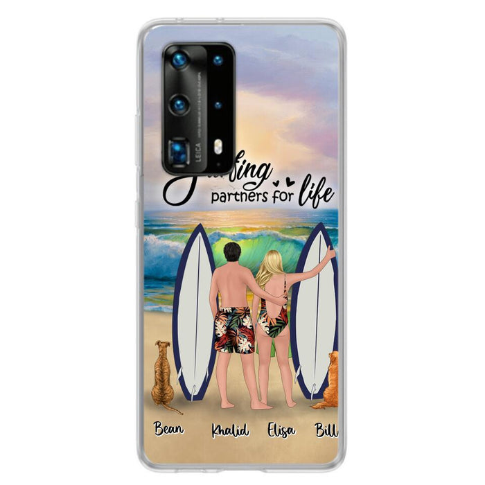 Personalized Surfing Phone Case - Couple And 2 Pets - Phone Case For Xiaomi, Huawei and Oppo- Surfing Partners For Life - CCS180