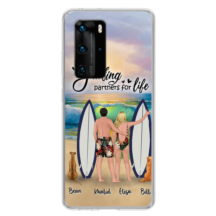 Personalized Surfing Phone Case - Couple And 2 Pets - Phone Case For Xiaomi, Huawei and Oppo- Surfing Partners For Life - CCS180