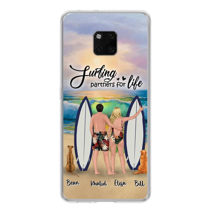 Personalized Surfing Phone Case - Couple And 2 Pets - Phone Case For Xiaomi, Huawei and Oppo- Surfing Partners For Life - CCS180