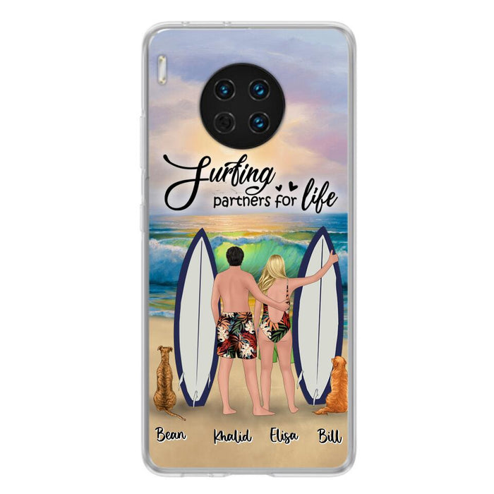Personalized Surfing Phone Case - Couple And 2 Pets - Phone Case For Xiaomi, Huawei and Oppo- Surfing Partners For Life - CCS180
