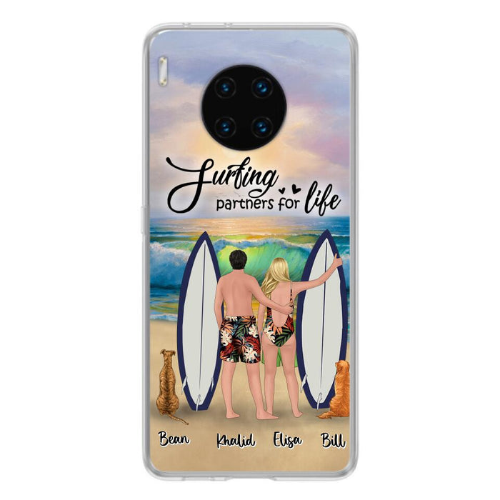 Personalized Surfing Phone Case - Couple And 2 Pets - Phone Case For Xiaomi, Huawei and Oppo- Surfing Partners For Life - CCS180