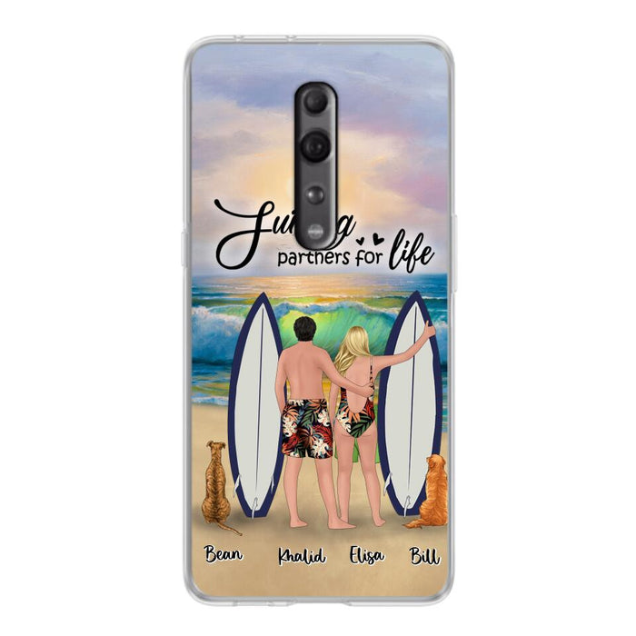 Personalized Surfing Phone Case - Couple And 2 Pets - Phone Case For Xiaomi, Huawei and Oppo- Surfing Partners For Life - CCS180