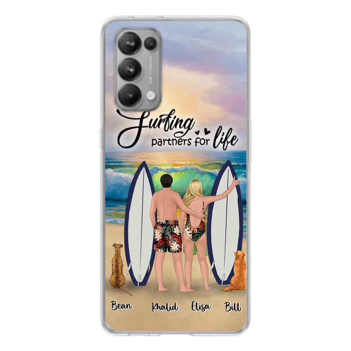 Personalized Surfing Phone Case - Couple And 2 Pets - Phone Case For Xiaomi, Huawei and Oppo- Surfing Partners For Life - CCS180