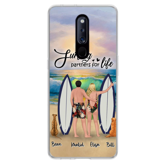 Personalized Surfing Phone Case - Couple And 2 Pets - Phone Case For Xiaomi, Huawei and Oppo- Surfing Partners For Life - CCS180