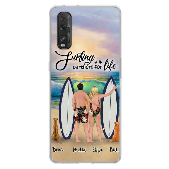 Personalized Surfing Phone Case - Couple And 2 Pets - Phone Case For Xiaomi, Huawei and Oppo- Surfing Partners For Life - CCS180