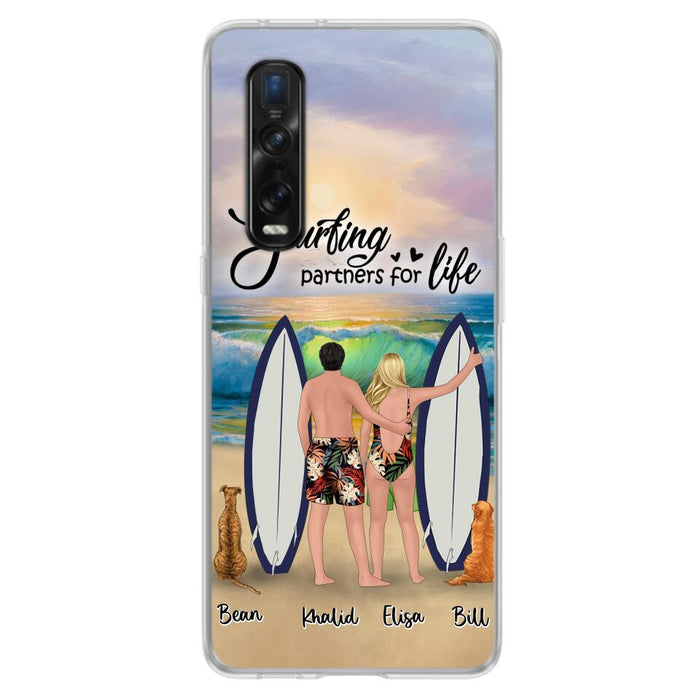 Personalized Surfing Phone Case - Couple And 2 Pets - Phone Case For Xiaomi, Huawei and Oppo- Surfing Partners For Life - CCS180