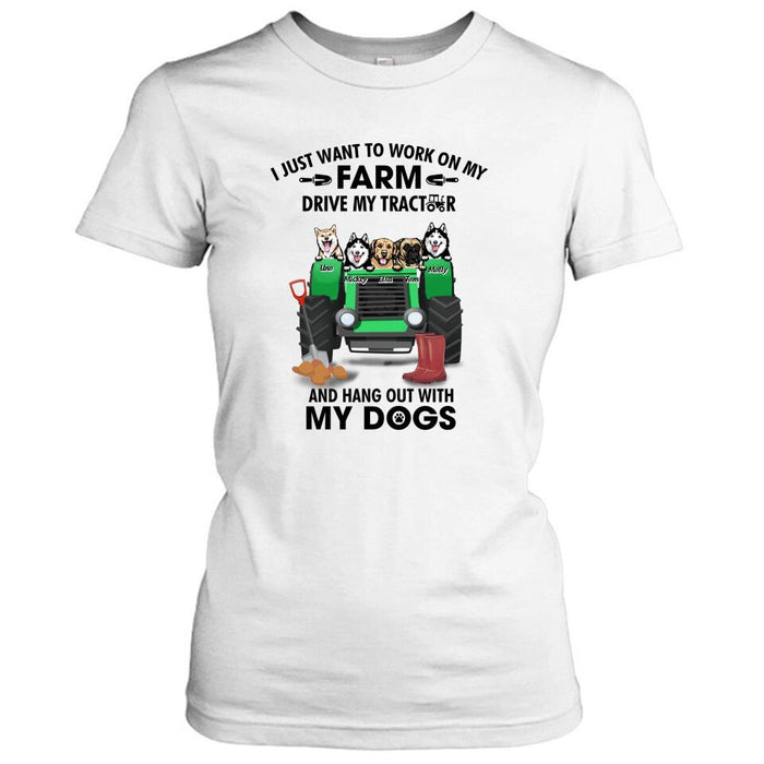 Personalized Tractor Farm Dog T-Shirt - Best Gift For Farmers/Dog Lovers - I Just Want To Work On My Farm Drive My Tractor And Hang Out With My Dogs
