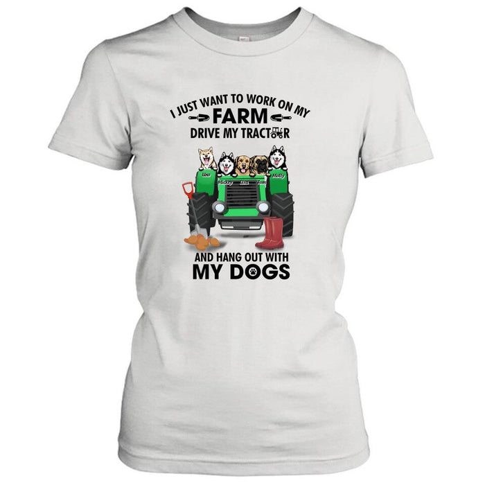 Personalized Tractor Farm Dog T-Shirt - Best Gift For Farmers/Dog Lovers - I Just Want To Work On My Farm Drive My Tractor And Hang Out With My Dogs
