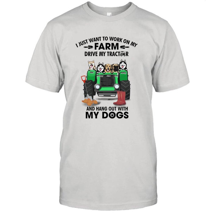 Personalized Tractor Farm Dog T-Shirt - Best Gift For Farmers/Dog Lovers - I Just Want To Work On My Farm Drive My Tractor And Hang Out With My Dogs