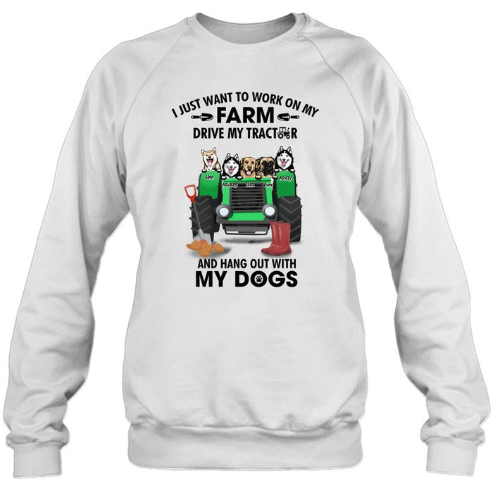 Personalized Tractor Farm Dog T-Shirt - Best Gift For Farmers/Dog Lovers - I Just Want To Work On My Farm Drive My Tractor And Hang Out With My Dogs