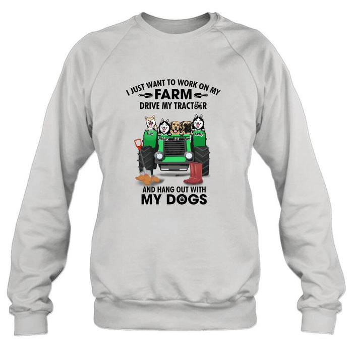 Personalized Tractor Farm Dog T-Shirt - Best Gift For Farmers/Dog Lovers - I Just Want To Work On My Farm Drive My Tractor And Hang Out With My Dogs