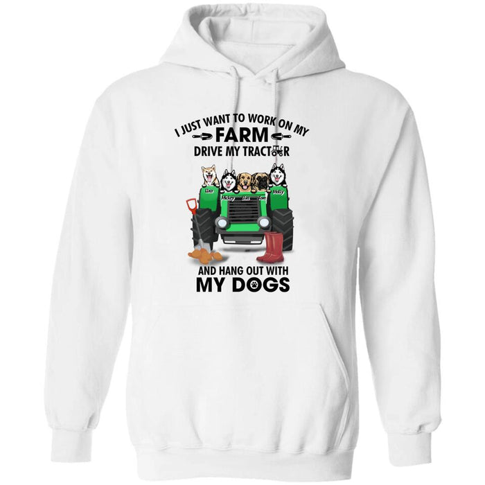 Personalized Tractor Farm Dog T-Shirt - Best Gift For Farmers/Dog Lovers - I Just Want To Work On My Farm Drive My Tractor And Hang Out With My Dogs