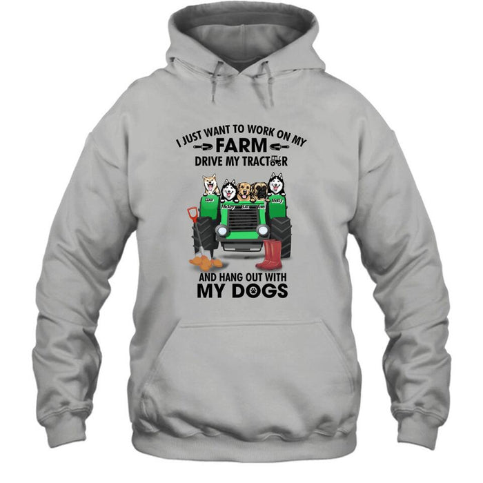 Personalized Tractor Farm Dog T-Shirt - Best Gift For Farmers/Dog Lovers - I Just Want To Work On My Farm Drive My Tractor And Hang Out With My Dogs