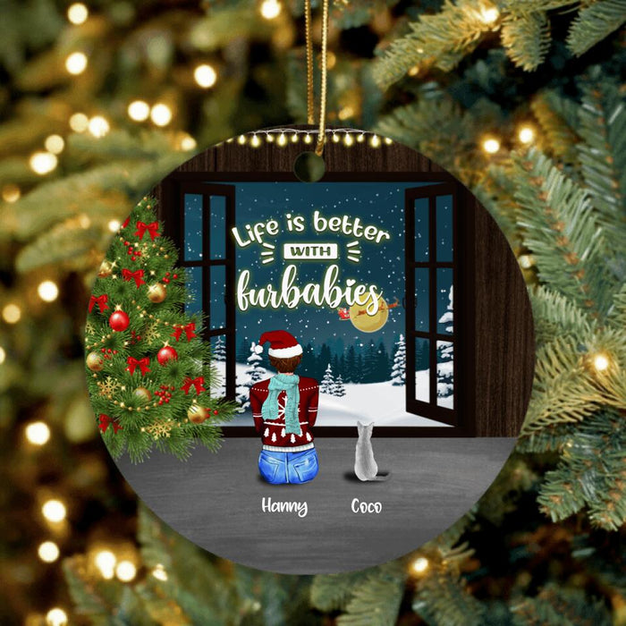 Personalized Christmas By Window Ornament - Man/Woman/Couple With Up to 3 Kids - 4 Pets - Best Gift For Christmas - Happy First Christmas Together