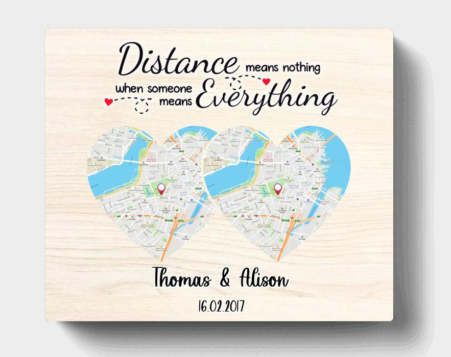 Personalized Map Couple Horizontal Canvas - Best Gift For Couple - Distance Means Nothing When Someone Means Everything