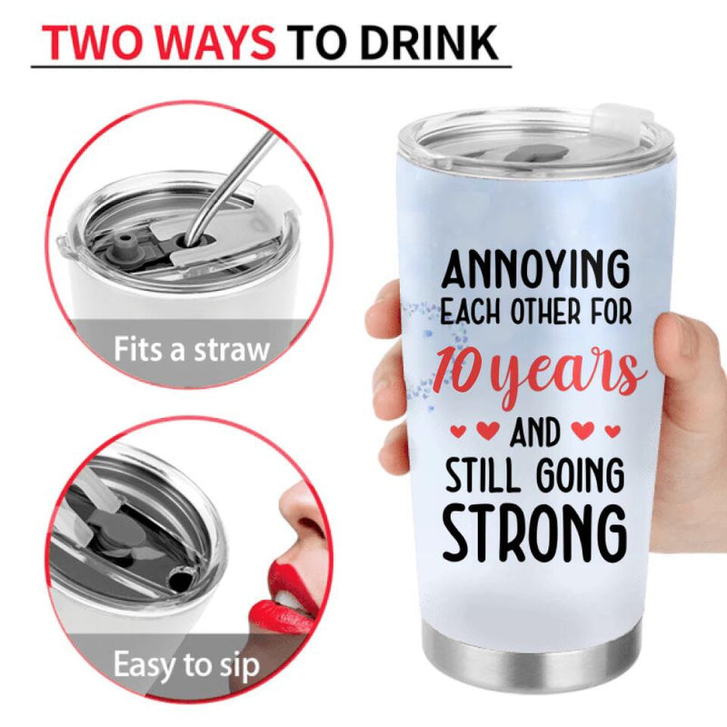 Personalized Couple Kissing Tumbler - Gift Idea For Couple/Lovers - Annoying Each Other For 10 Years And Still Going Strong
